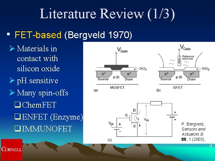 Literature Review (1/3) • FET-based (Bergveld 1970) Ø Materials in contact with silicon oxide Literature Review (1/3) • FET-based (Bergveld 1970) Ø Materials in contact with silicon oxide