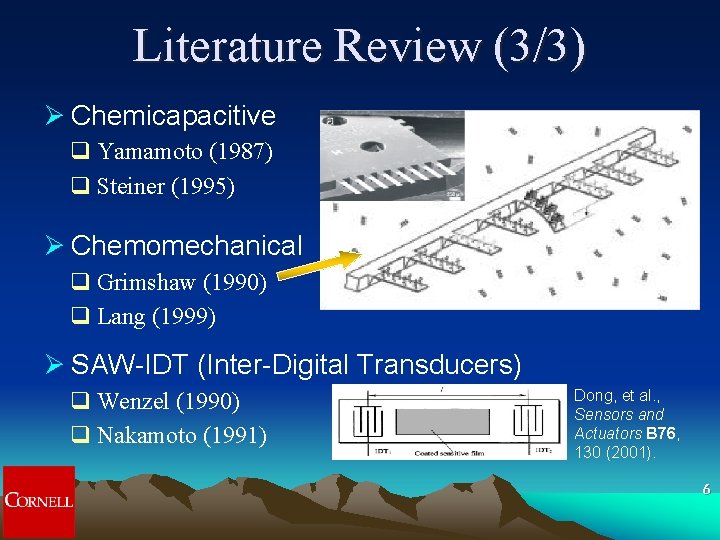 Literature Review (3/3) Ø Chemicapacitive q Yamamoto (1987) q Steiner (1995) Ø Chemomechanical q Literature Review (3/3) Ø Chemicapacitive q Yamamoto (1987) q Steiner (1995) Ø Chemomechanical q