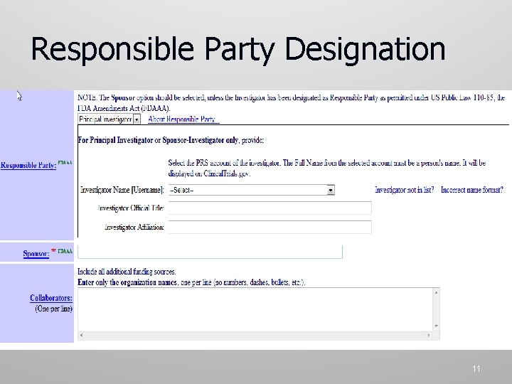 Responsible Party Designation 11 