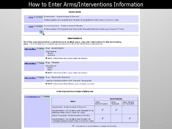 How to Enter Arms/Interventions Information 17 