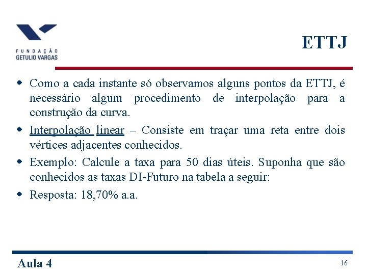 ETTJ w Como a cada instante só observamos alguns pontos da ETTJ, é necessário