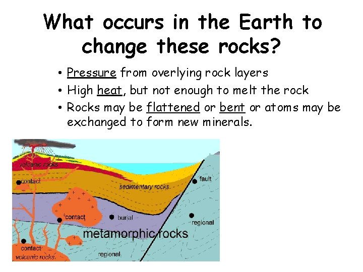 What occurs in the Earth to change these rocks? • Pressure from overlying rock What occurs in the Earth to change these rocks? • Pressure from overlying rock