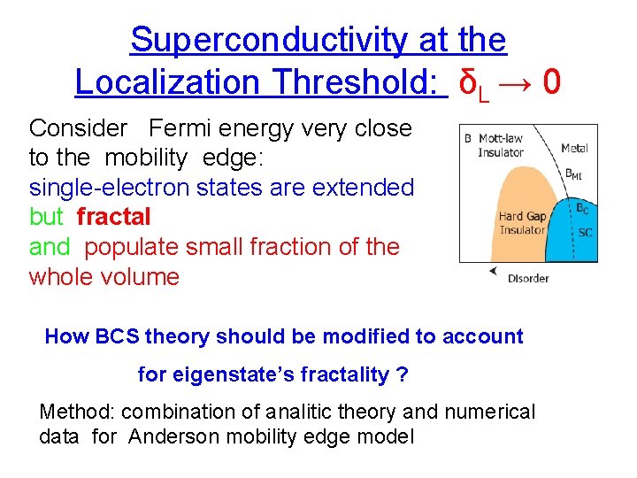 Superconductivity at the Localization Threshold: δL → 0 Consider Fermi energy very close to