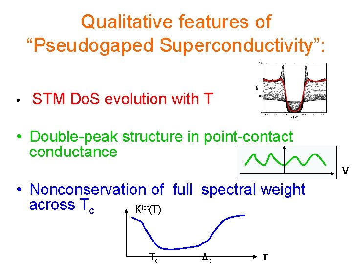 Qualitative features of “Pseudogaped Superconductivity”: • STM Do. S evolution with T • Double-peak