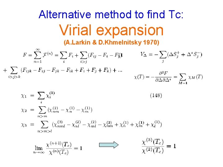 Alternative method to find Tc: Virial expansion (A. Larkin & D. Khmelnitsky 1970) 