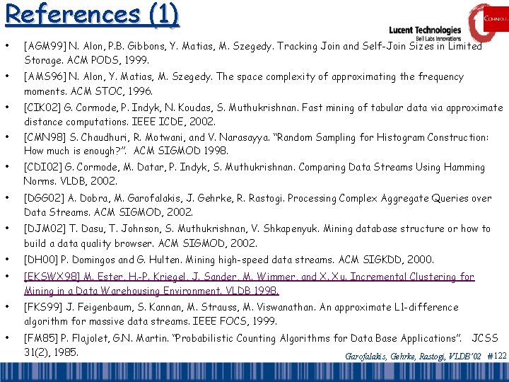 References (1) • [AGM 99] N. Alon, P. B. Gibbons, Y. Matias, M. Szegedy.