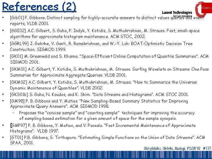 References (2) • [Gib 01] P. Gibbons. Distinct sampling for highly-accurate answers to distinct