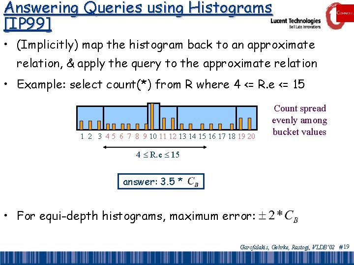 Answering Queries using Histograms [IP 99] • (Implicitly) map the histogram back to an