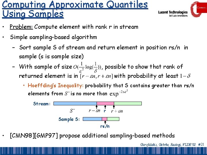 Computing Approximate Quantiles Using Samples • Problem: Compute element with rank r in stream