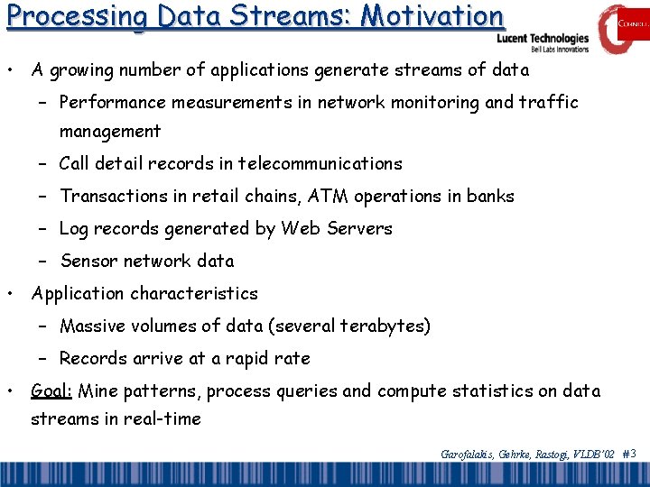 Processing Data Streams: Motivation • A growing number of applications generate streams of data