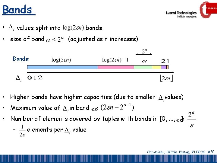 Bands • values split into • size of bands (adjusted as n increases) Bands: