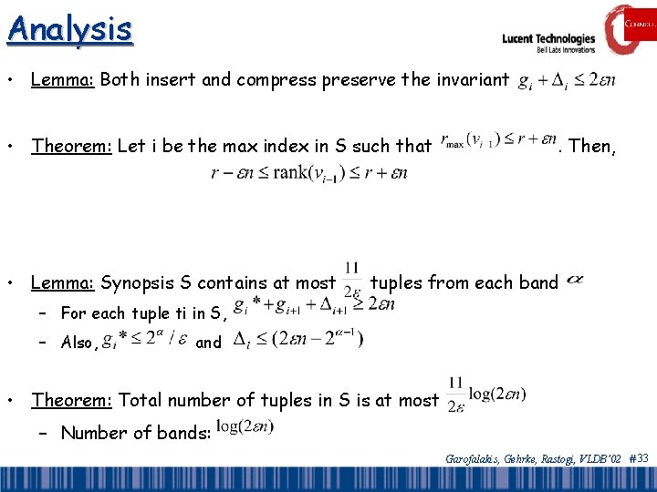 Analysis • Lemma: Both insert and compress preserve the invariant • Theorem: Let i