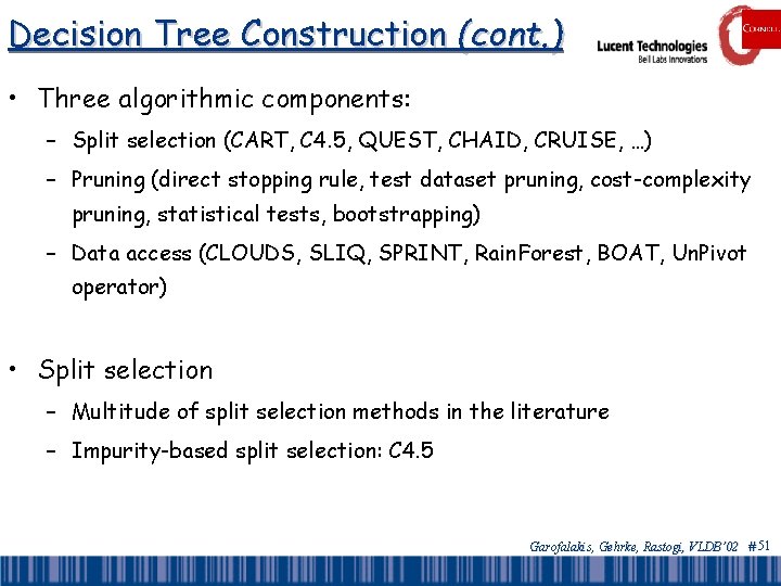 Decision Tree Construction (cont. ) • Three algorithmic components: – Split selection (CART, C