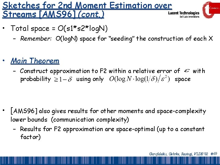 Sketches for 2 nd Moment Estimation over Streams [AMS 96] (cont. ) • Total
