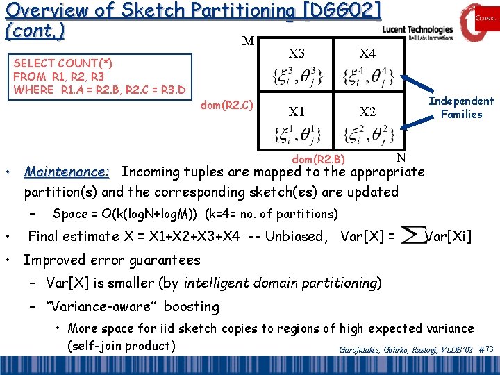 Overview of Sketch Partitioning [DGG 02] (cont. ) M SELECT COUNT(*) FROM R 1,