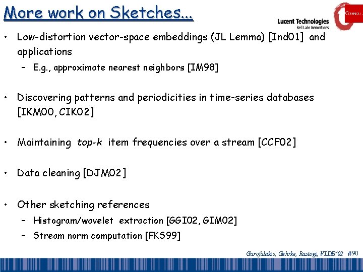 More work on Sketches. . . • Low-distortion vector-space embeddings (JL Lemma) [Ind 01]