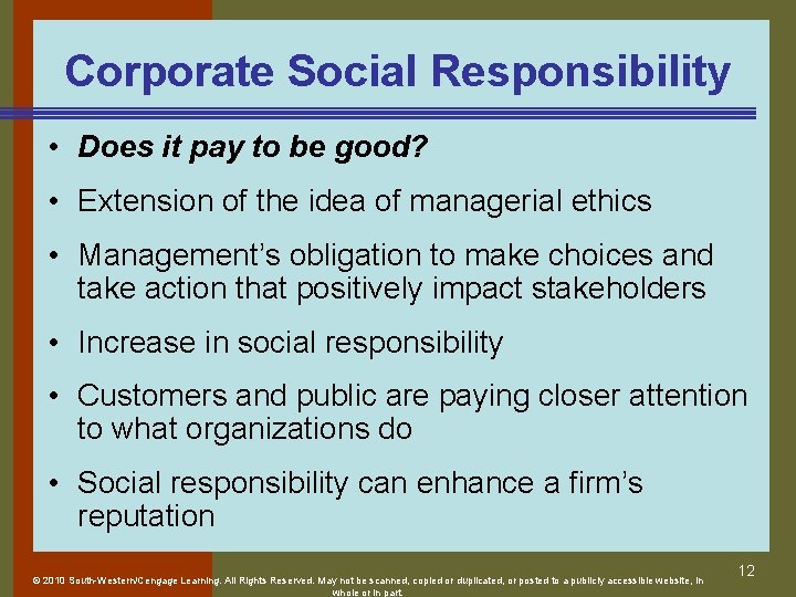 Corporate Social Responsibility • Does it pay to be good? • Extension of the