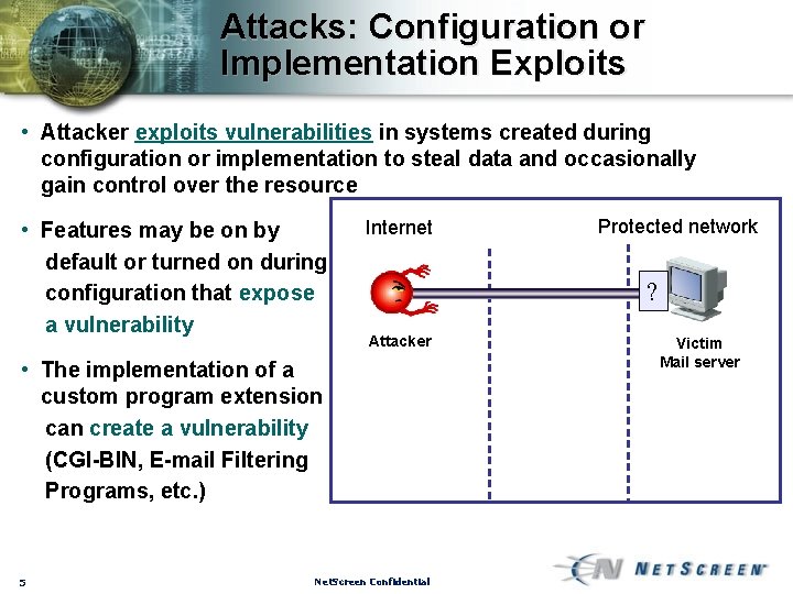 Attacks: Configuration or Implementation Exploits • Attacker exploits vulnerabilities in systems created during configuration