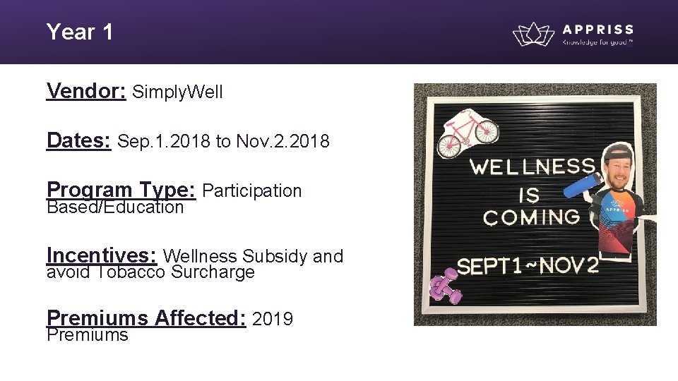 Year 1 Vendor: Simply. Well Dates: Sep. 1. 2018 to Nov. 2. 2018 Program