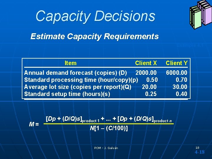 Capacity Decisions Estimate Capacity Requirements Example 4. 1 Item Client X Client Y Annual