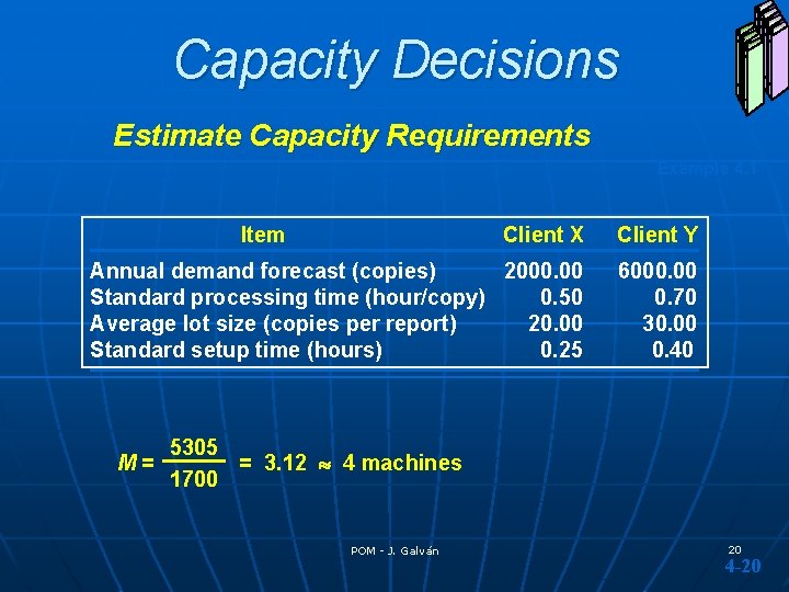 Capacity Decisions Estimate Capacity Requirements Example 4. 1 Item Client X Client Y Annual