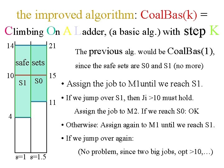 the improved algorithm: Coal. Bas(k) = Climbing On A Ladder, (a basic alg. )