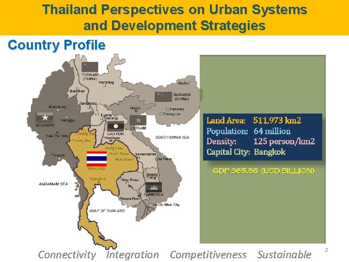 Thailand Perspectives on Urban Systems and Development Strategies Country Profile Connectivity Integration Competitiveness Sustainable