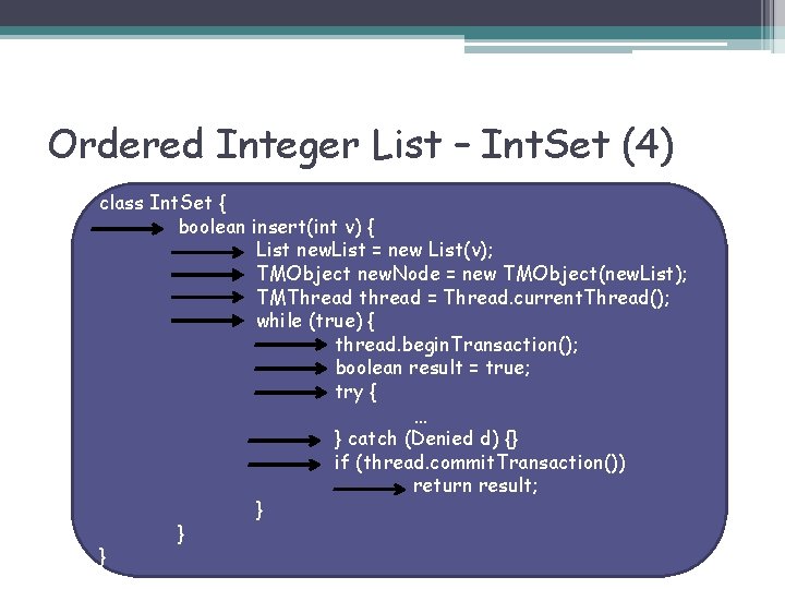 Ordered Integer List – Int. Set (4) class Int. Set { boolean insert(int v)