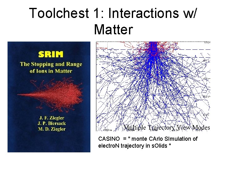 Toolchest 1: Interactions w/ Matter CASINO = " monte CArlo SImulation of electro. N