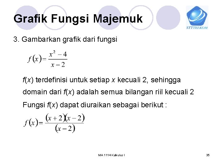 Grafik Fungsi Majemuk 3. Gambarkan grafik dari fungsi f(x) terdefinisi untuk setiap x kecuali