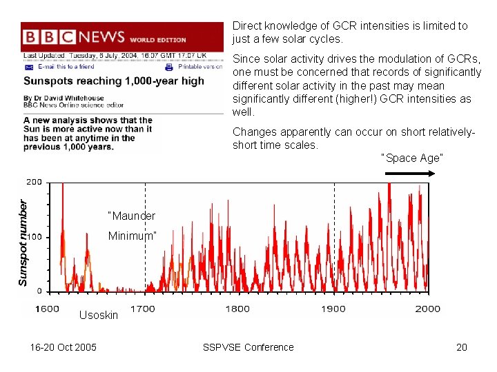 Direct knowledge of GCR intensities is limited to just a few solar cycles. Since