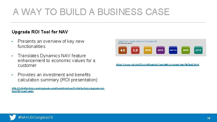 A WAY TO BUILD A BUSINESS CASE Upgrade ROI Tool for NAV • Presents