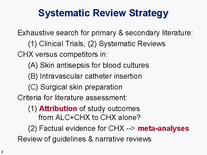 Systematic Review Strategy Exhaustive search for primary & secondary literature: (1) Clinical Trials, (2)