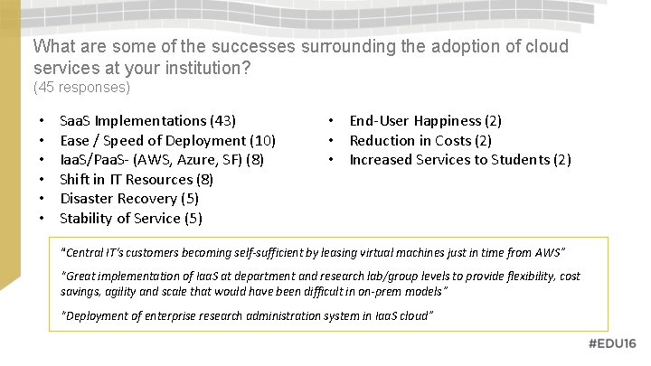 What are some of the successes surrounding the adoption of cloud services at your