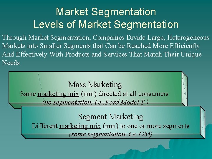 Market Segmentation Levels of Market Segmentation Through Market Segmentation, Companies Divide Large, Heterogeneous Markets