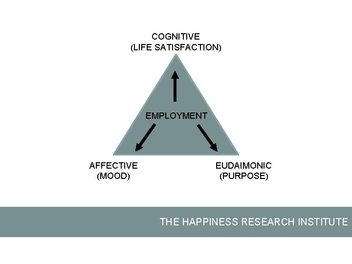 COGNITIVE (LIFE SATISFACTION) EMPLOYMENT AFFECTIVE (MOOD) EUDAIMONIC (PURPOSE) THE HAPPINESS RESEARCH INSTITUTE 