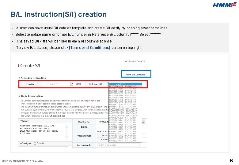 B/L Instruction(S/I) creation - A user can save usual S/I data as template and