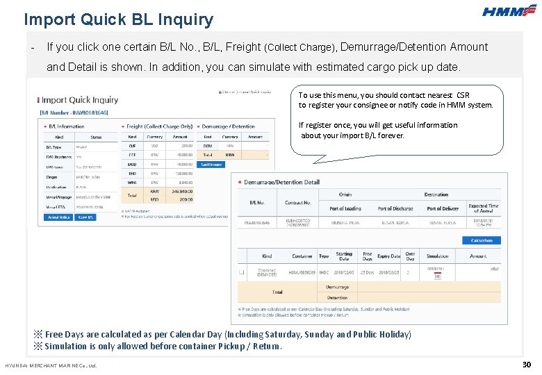 Import Quick BL Inquiry - If you click one certain B/L No. , B/L,