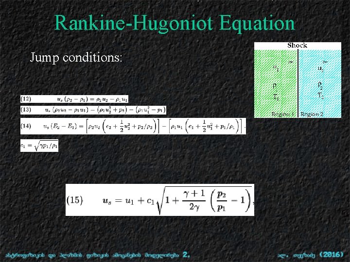 Rankine-Hugoniot Equation Jump conditions: 