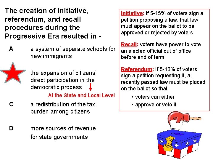 The creation of initiative, referendum, and recall procedures during the Progressive Era resulted in