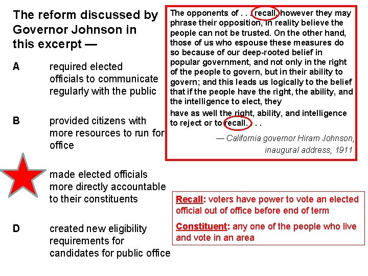 The reform discussed by Governor Johnson in this excerpt — A required elected officials