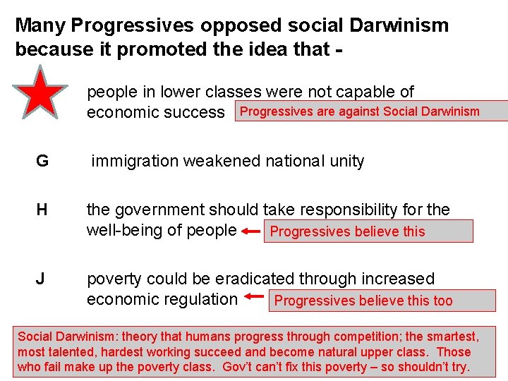 Many Progressives opposed social Darwinism because it promoted the idea that F people in