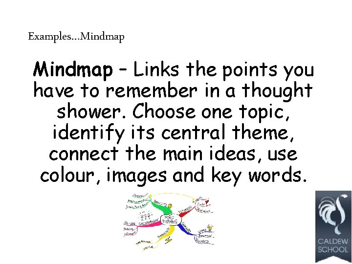 Examples…Mindmap – Links the points you have to remember in a thought shower. Choose