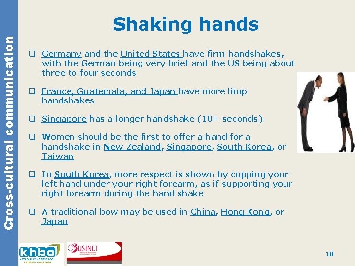 Cross-cultural communication Shaking hands q Germany and the United States have firm handshakes, with