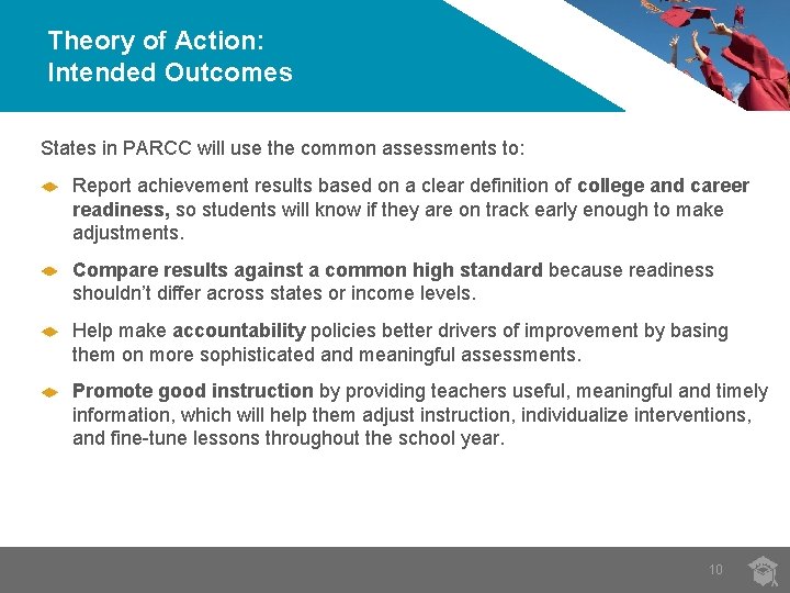 Theory of Action: Intended Outcomes States in PARCC will use the common assessments to: