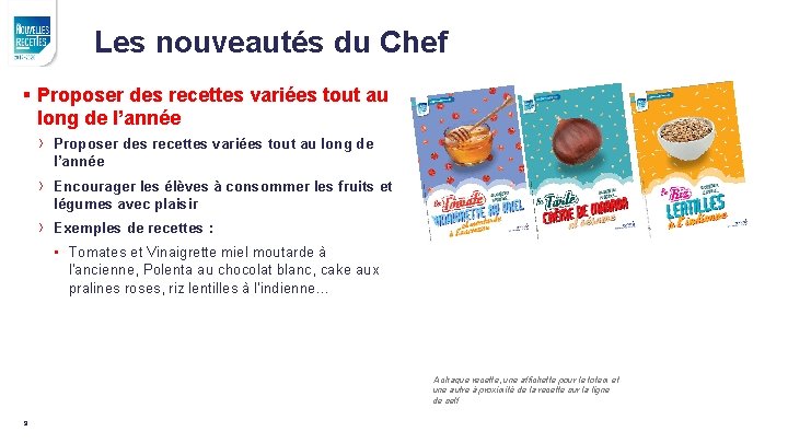 Les nouveautés du Chef § Proposer des recettes variées tout au long de l’année