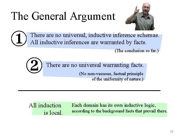 The General Argument There are no universal, inductive inference schemas. All inductive inferences are