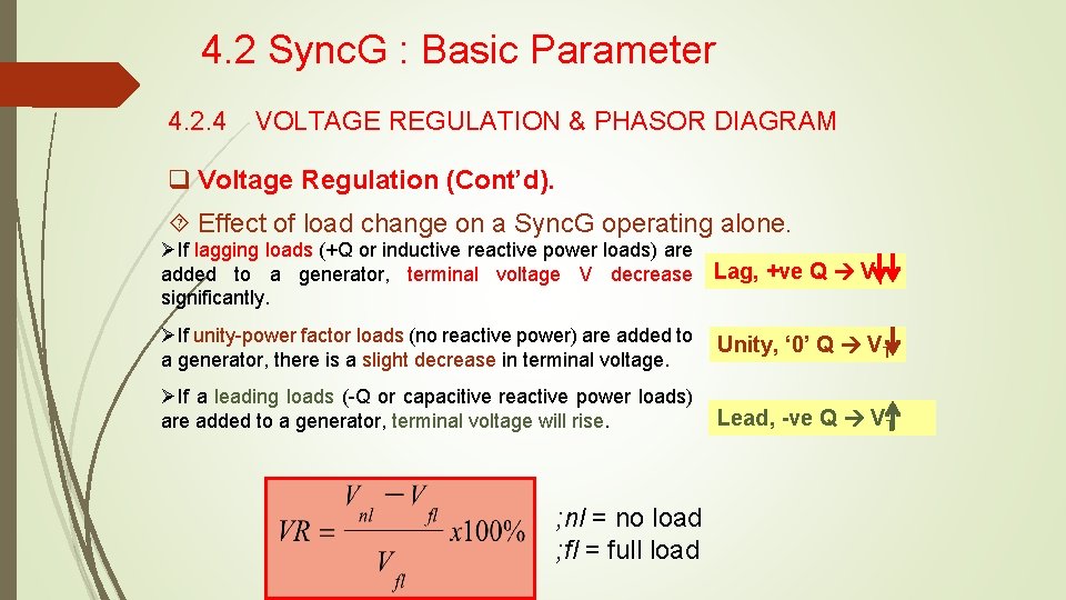 4. 2 Sync. G : Basic Parameter 4. 2. 4 VOLTAGE REGULATION & PHASOR