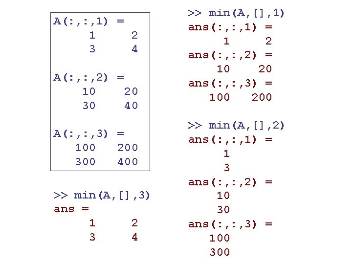 A(: , 1) = 1 2 3 4 A(: , 2) = 10 20