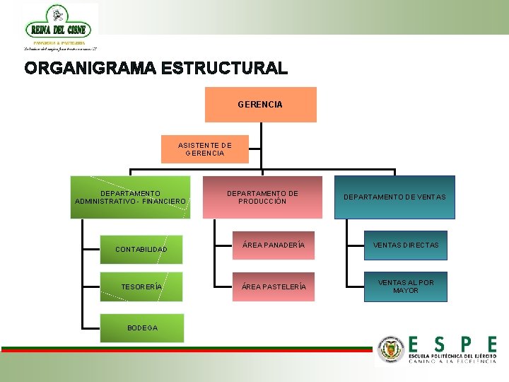 ORGANIGRAMA ESTRUCTURAL GERENCIA ASISTENTE DE GERENCIA DEPARTAMENTO ADMINISTRATIVO - FINANCIERO CONTABILIDAD TESORERÍA BODEGA DEPARTAMENTO